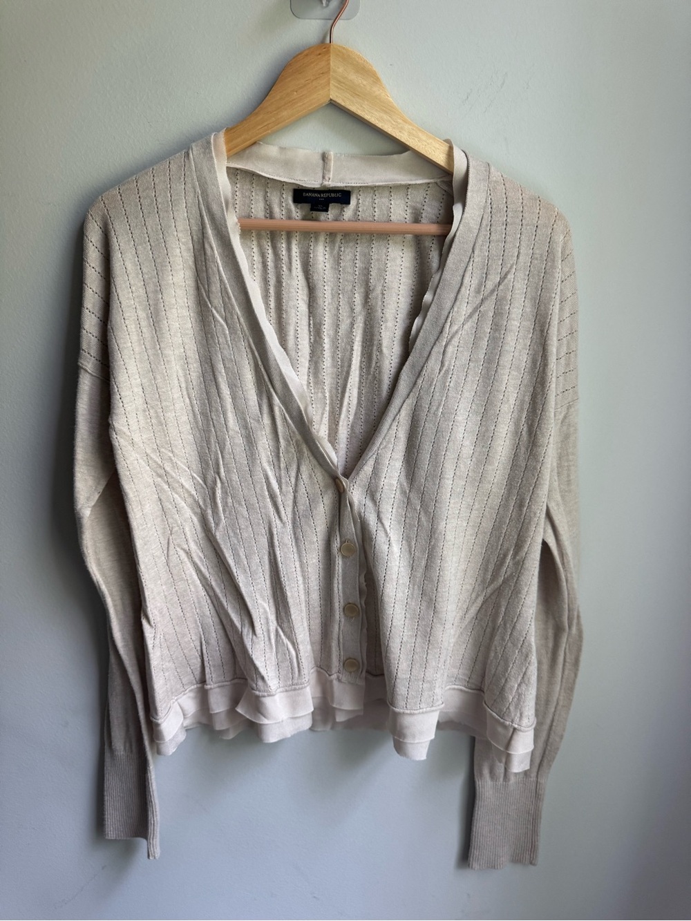 Banana Republic Cream Button-Front Women's Cardi Sweater sheer ruffle